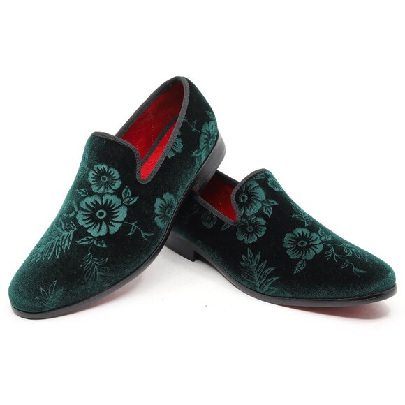 Green Men's Smoking Floral Dress Tuxedo Loafers Slip On Homecoming Prom Shoes - Picture 1 of 6